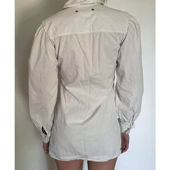 Free People White And Black Striped Button Up Tunic Long Sleeve Top Sz 2 - Picture 10 of 10